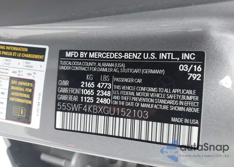 2016 Mercedes-Benz C 300 4Matic from USA, damaged, VIN 55SWF4KBXGU152103